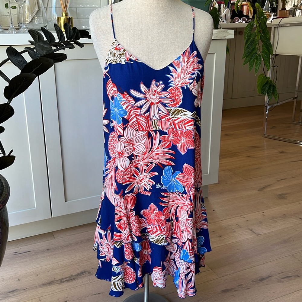 NWOT Cooper & Ella sleeveless tiered red and blue floral print sundress